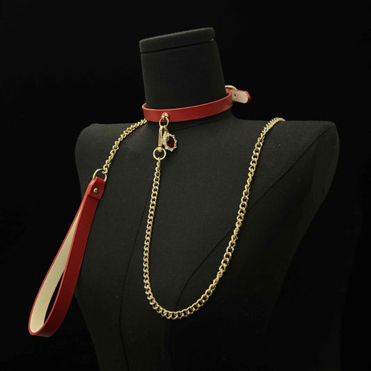 Handmade Genuine Leather Collar-Ruby