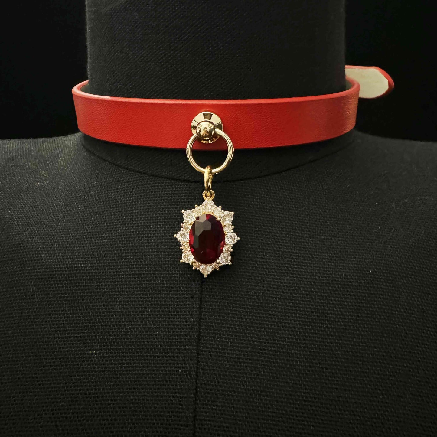 Handmade Genuine Leather Collar-Ruby