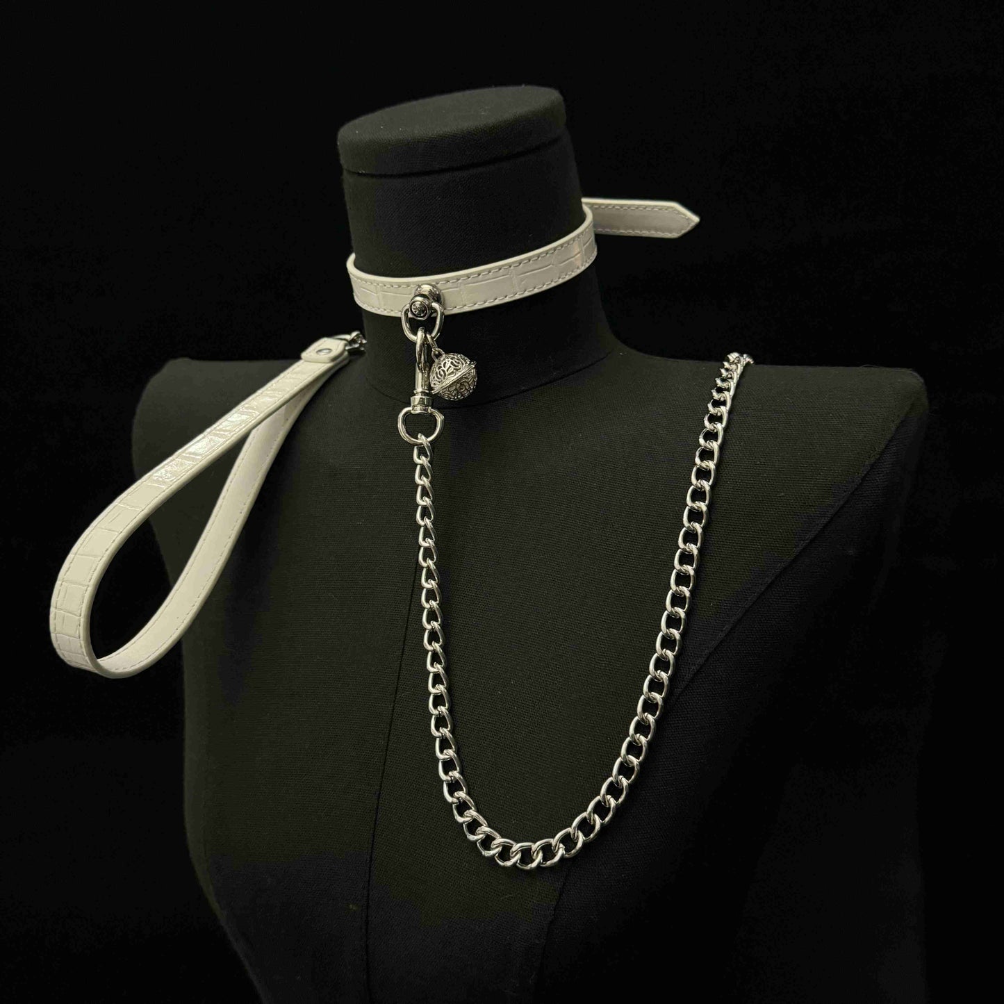 Handmade Genuine Leather Collar-White Lover