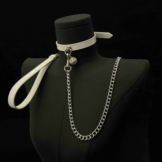 Handmade Genuine Leather Collar-White Lover